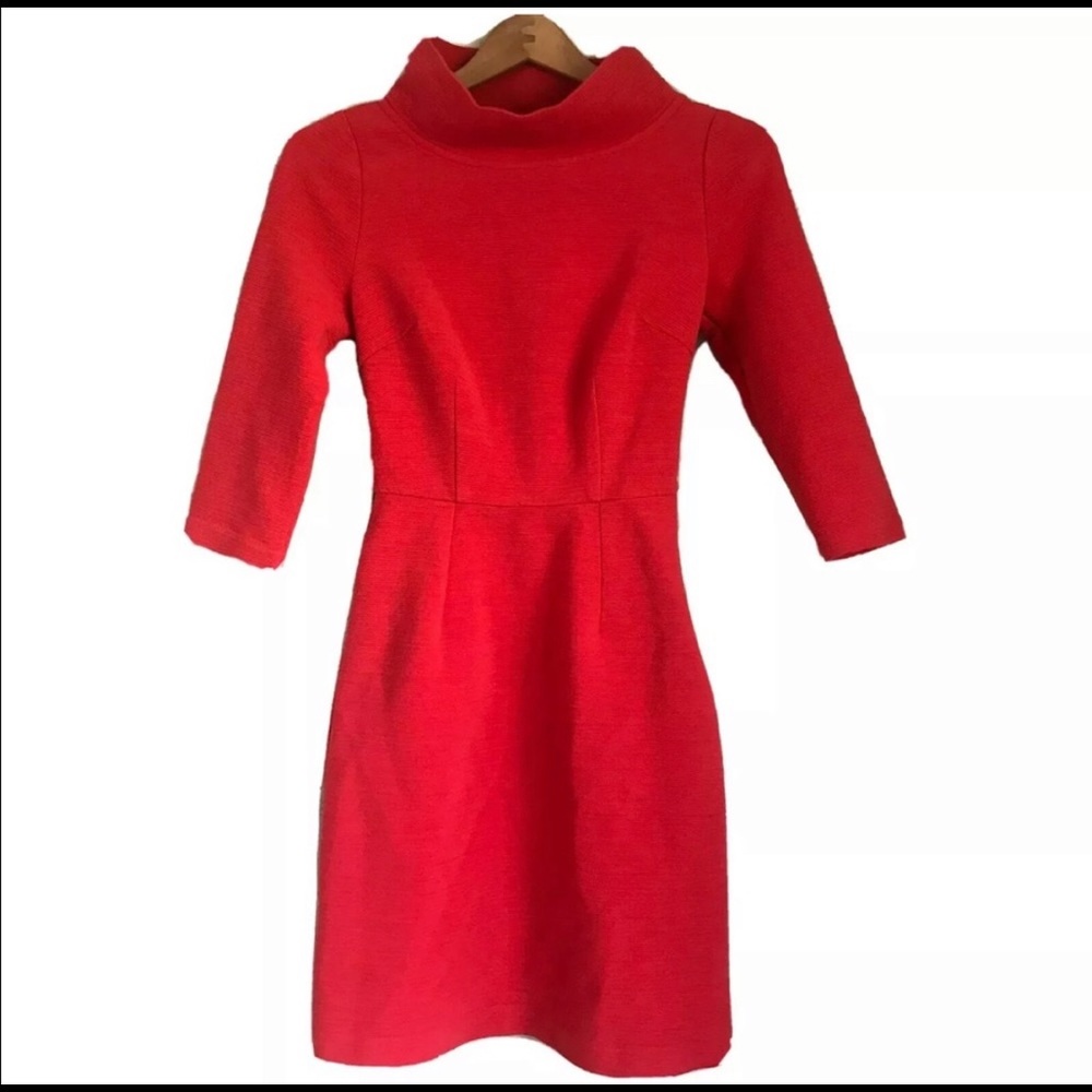 Boden Mock Neck Ribbed Dress Red/Burnt Orange 2R